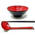 thumbnail image 3 of TJ Global 48 Ounce Red and Black Large Melamine Japanese Ramen Noodle Soup Bowl Set Hard Plastic Dishware for Udon Soba Pho Asian Noodles - D8" x H4", Comes with chopsticks and spoons (1 Set), 3 of 5
