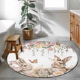 thumbnail image 3 of Easter Rabbits Round Area Rug 4Ft Washable Circle Rugs for Bedroom Dining Room, Watercolor Floral Cute Bunny Plants Spring Non-Slip Carpet Floor Mats Indoor Outdoor Carpet Runner Aesthetic Home Decor, 3 of 8