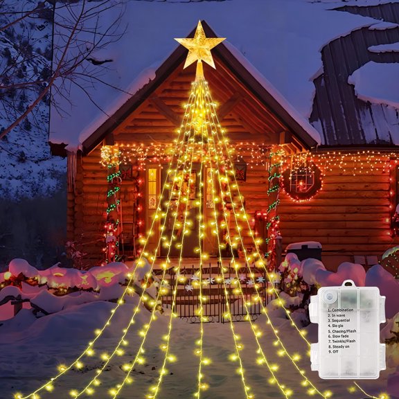 AVOXEZOR Christmas String Lights for Tree, 180 LEDs Christmas Tree Lights with 8 Modes, Waterproof Fairy Lights for Christmas Tree Wall Indoor Outdoor Decorations, Warm White
