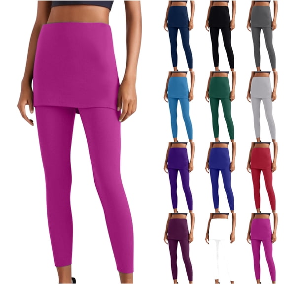 DDAPJ pyju Womens Skirted Leggings Fake Two-Piece Tight Bottoms Gym Workout Leggings with Mini Tennis Skirts White XXL