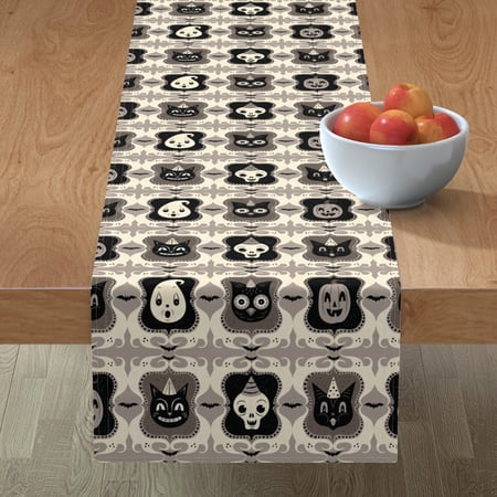 

Cotton Sateen Table Runner 108 - Ghost Frame Gray Spooks Large Vintage Retro Skull Halloween Spooky Monochrome Print Custom Table Linens by Spoonflower