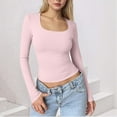 thumbnail image 2 of Byworldtasic No Boundaries Womens Slim Fit Square Neck Tops Basic Long Sleeve T Shirt Slim Fit Tees Y2k Going Out Crop Tops, 2 of 5
