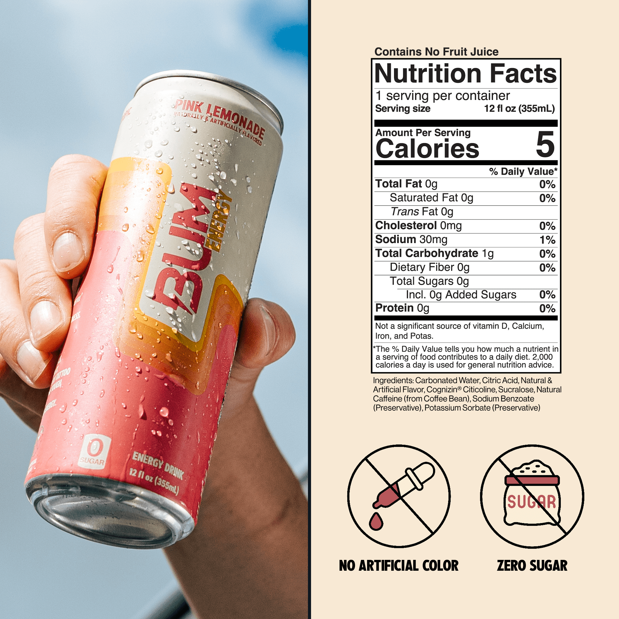 (3 pack) Bum Energy Pink Lemonade Energy Drink, 112 mg Natural Caffeine, 12 fl oz Can