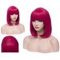 thumbnail image 2 of BERON Hot Pink Short Wigs Straight Bob Hair Wigs with Bangs for Women Synthetic Daily Use Wig, 2 of 9