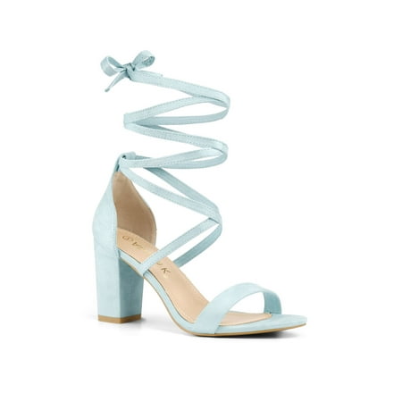 

Unique Bargains Women s Open Toe Lace Up Chunky High Block Heel Sandals