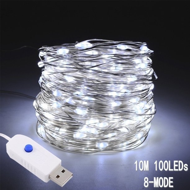 Cadena de luces navideñas de 10/5 m con cable de cobre y USB, resistente al agua, para decoración de fiestas, bodas y hogares