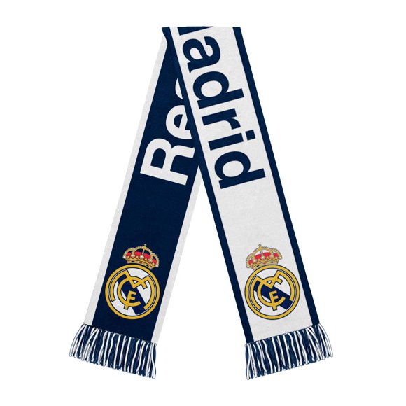 Icon Sports Officially Licensed Real Madrid CF Reversible Soccer Scarf, Blue Premium Acrylic Unisex Soccer Gear