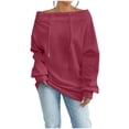 thumbnail image 2 of Qzwdhjm Off Shoulder Sweatshirts for Women Drawstring Long Sleeve Sweatshirt Soft Loose Casual Fall Pullover Tops, 2 of 7
