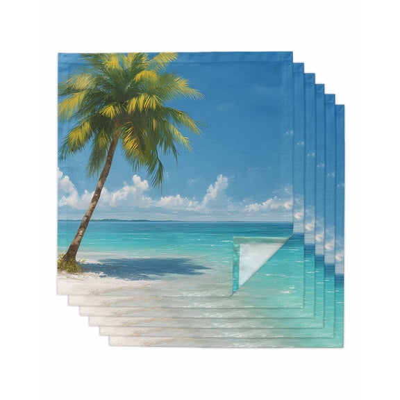 Palm Trees Cloth Napkins Set of 6 Reusable Dinner Napkins, Summer Beach Coastal Nautical Sea Ocean Cocktail Napkin Washable Table Napkins for Wedding/Holiday Party/Baby Shower 20"x20"