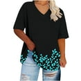 thumbnail image 4 of Tops for Women Plus Size under $5 V-neck Short Sleeve Printing Solid Color Summer Base T-shirt Black 2XL, 4 of 5