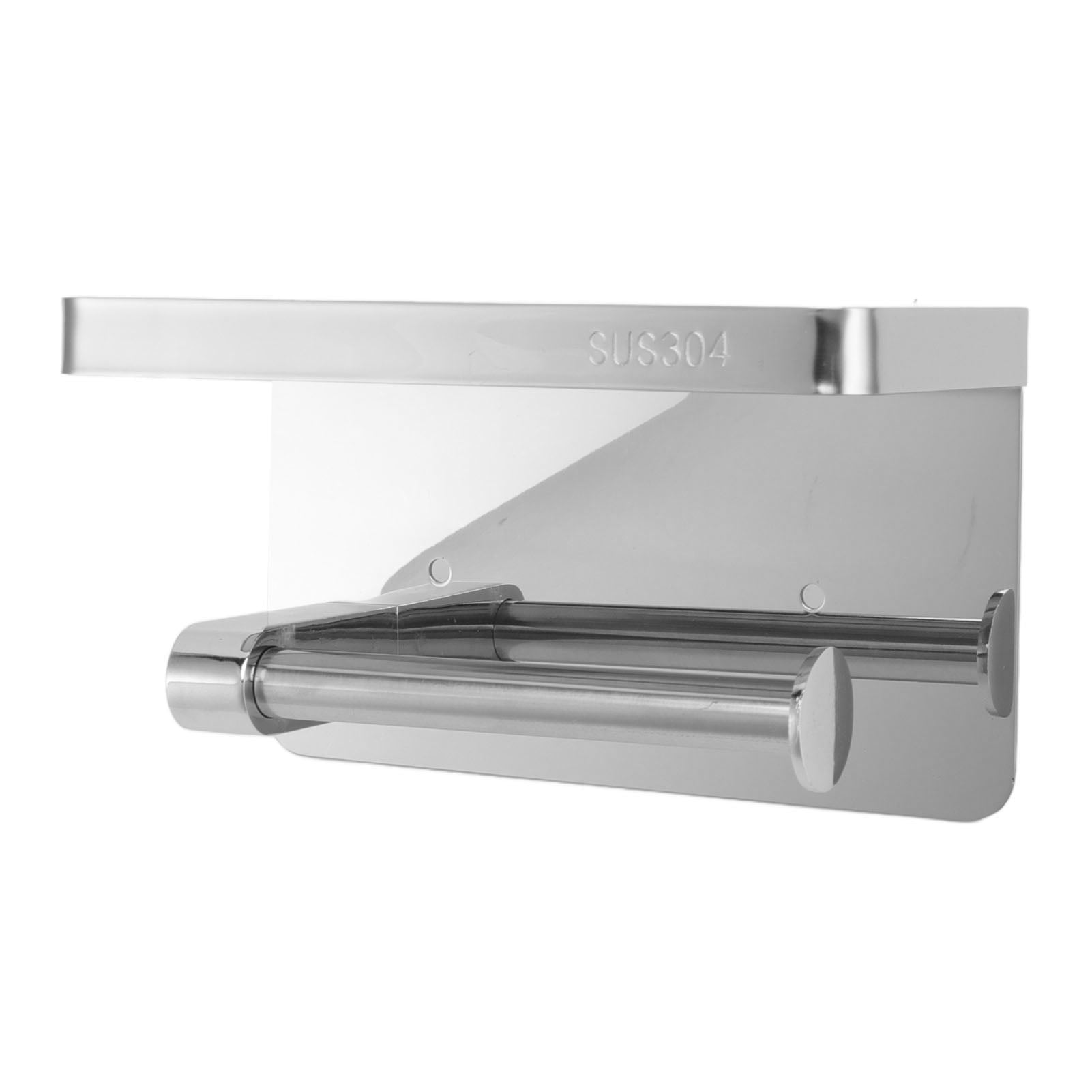 M Buder Toilet Paper Holder with Shelf, Wall Mounted Stainless Steel Tissue Roll Dispenser, Waterproof Storage Rack for Bathroom and Washroom, Silver (7.48 in / 19 cm)