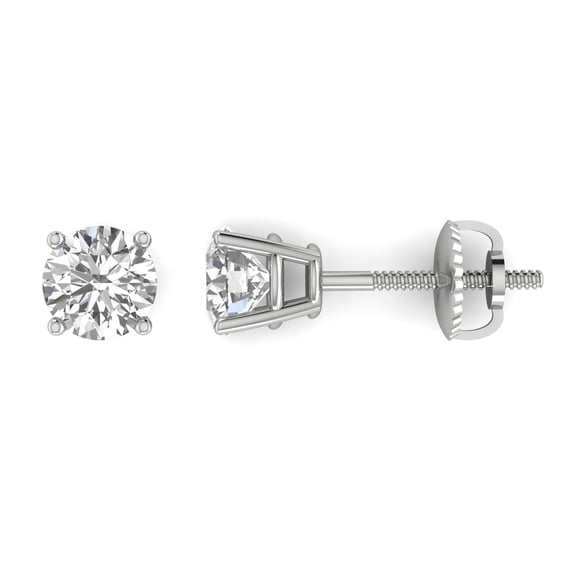 3/4ctw IGI Certified 14K White Gold Round Diamond Stud Earring with Screw-Backs (3/4ctw, J-K, I2-I3)