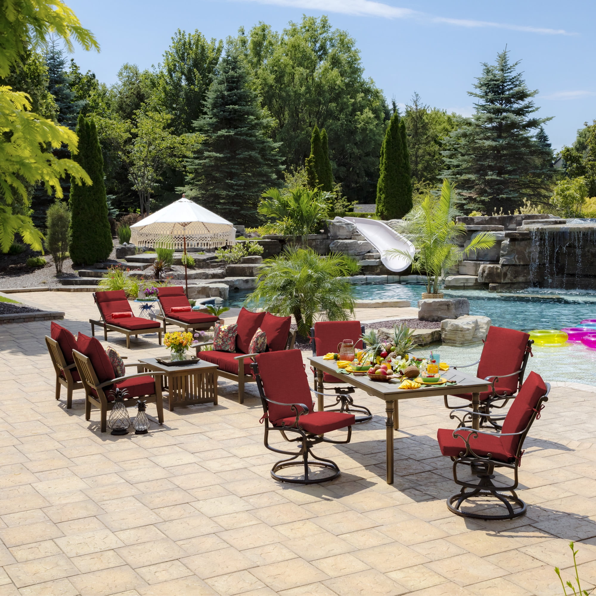 ARDEN Outdoor Midback Chair Cushion, 18 x 16.5, Water Repellent, Fade Resistant 18 x 16.5, Ruby Red Leala