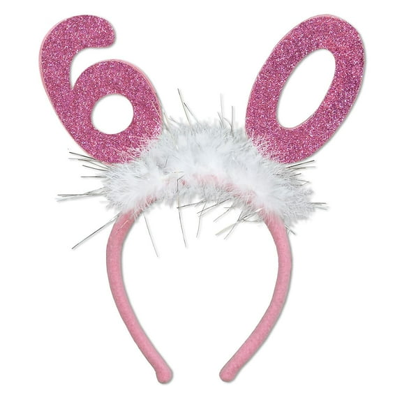 Beistle Glittery 60th Marabou Head Bopper, 60, Pink/White