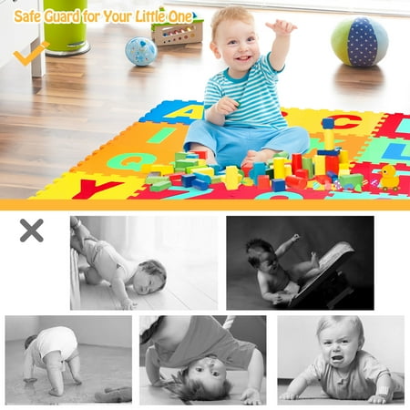 Costway Kids Foam Interlocking Puzzle Play Mat w/Alphabet & Numbers 72-Piece Set - Multi-Color