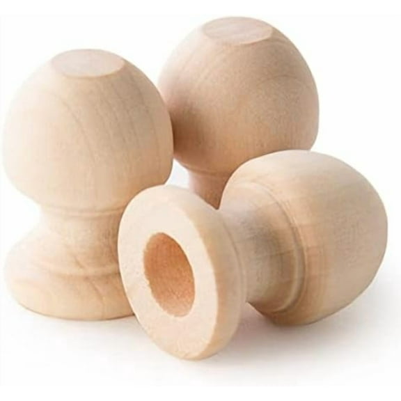 Wood Dowel Rod Finials, 1-1/16 Inch Tall with 3/8 Inch Hole, Pack of 10$$Art & Craft