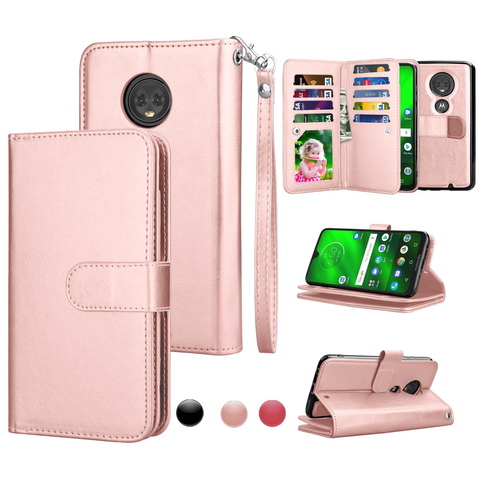Njjex Case Motorola Moto G7 / Moto G7 Plus / XT1965 [Wrist Strap] Luxury PU  Leather Wallet Flip Protective Case Cover with Card Slots & Stand for Moto  G (7th Generation) 2019