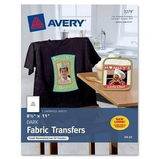 Avery Heat Transfer Paper for Dark Fabrics, 8.5 x 11 Paper Size, Iron on,  9.438 Width, (3279)