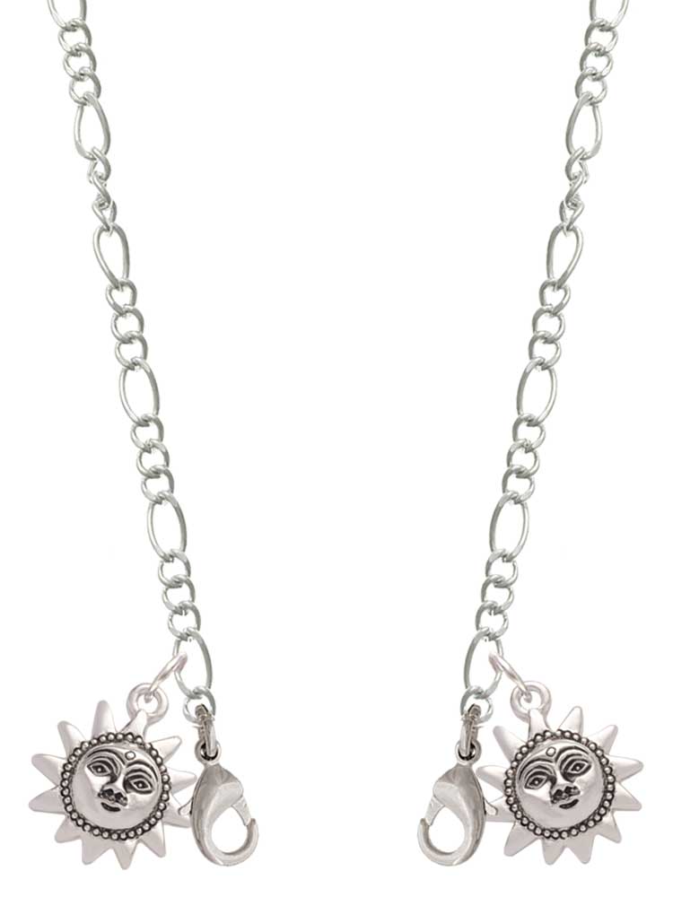 Silvertone Sun Face with Beaded Edging Silvertone Face Mask Necklace