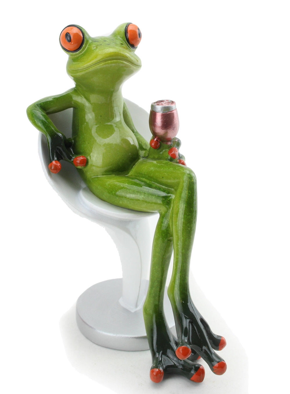 Novelty Funny Frog Figurine Holding Wine Cup Sitting on a Chair Relaxing Statue Home Decor - Green and Orange (G16615)