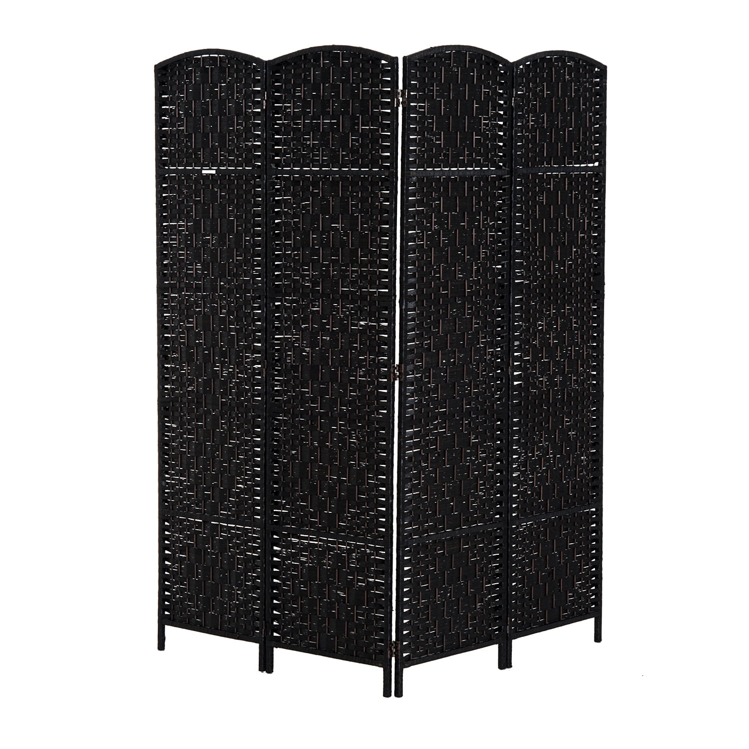 HomCom 6' Tall Wicker Weave 4 Panel Room Divider Privacy Screen - Black Wood
