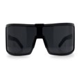thumbnail image 4 of Fancy Large Oversized Curved Panel Monoblock Shield Sport Plastic Sunglasses All Black, 4 of 7