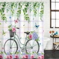 thumbnail image 2 of Spring Shower Curtain, Waterproof Shower Curtains for Bathroom, Bicycles Botanical Leaves Rose Colorful Stripes Washable Fabric Bathtub Curtain Set Bath Decor with 12 Hooks 72"x78", 2 of 8