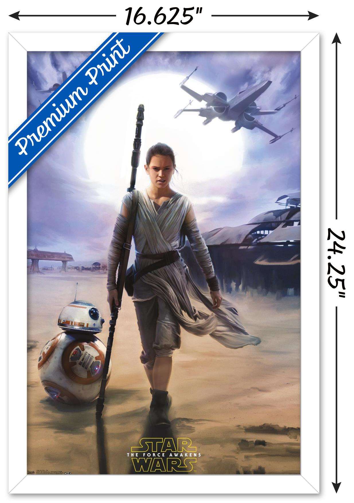 Star Wars: The Force Awakens - Rey Wall Poster, 14.725" x 22.375", Framed