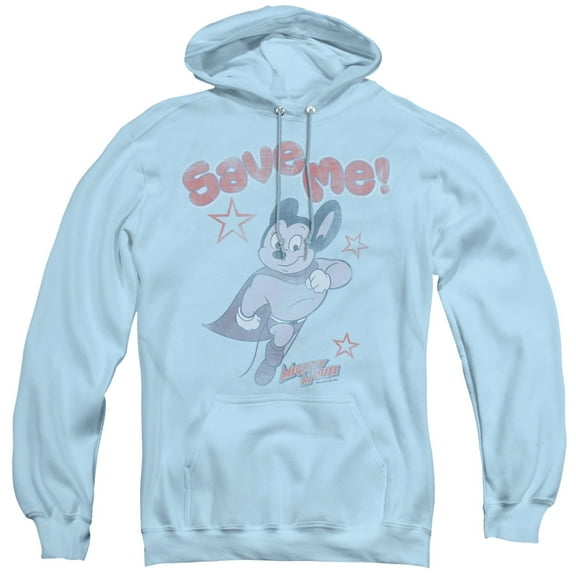Mighty Mouse Save Me Adult Pullover Hoodie Sweatshirt Light Blue
