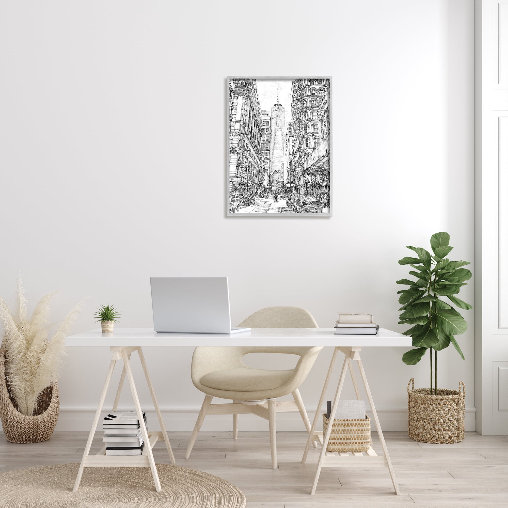 Stupell Urban City Metropolis One World Trade Center Travel & Places Drawing Gray Framed Art Print Wall Art