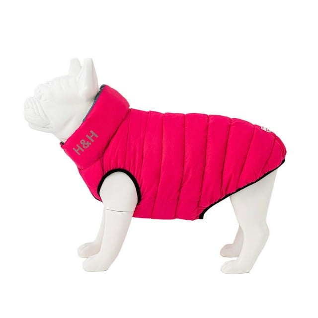 Hugo & Hudson Reversible Dog Puffer Jacket Coat Pink & Grey XS25
