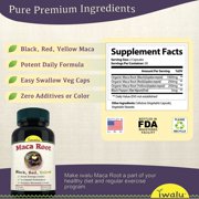 iwalu Organic Maca Root Capsules | Peruvian Black, Red, Yellow | Supports Energy, Endurance, Hormone Balance - 60 Vegan Capsules | NSF Certified & USA Made