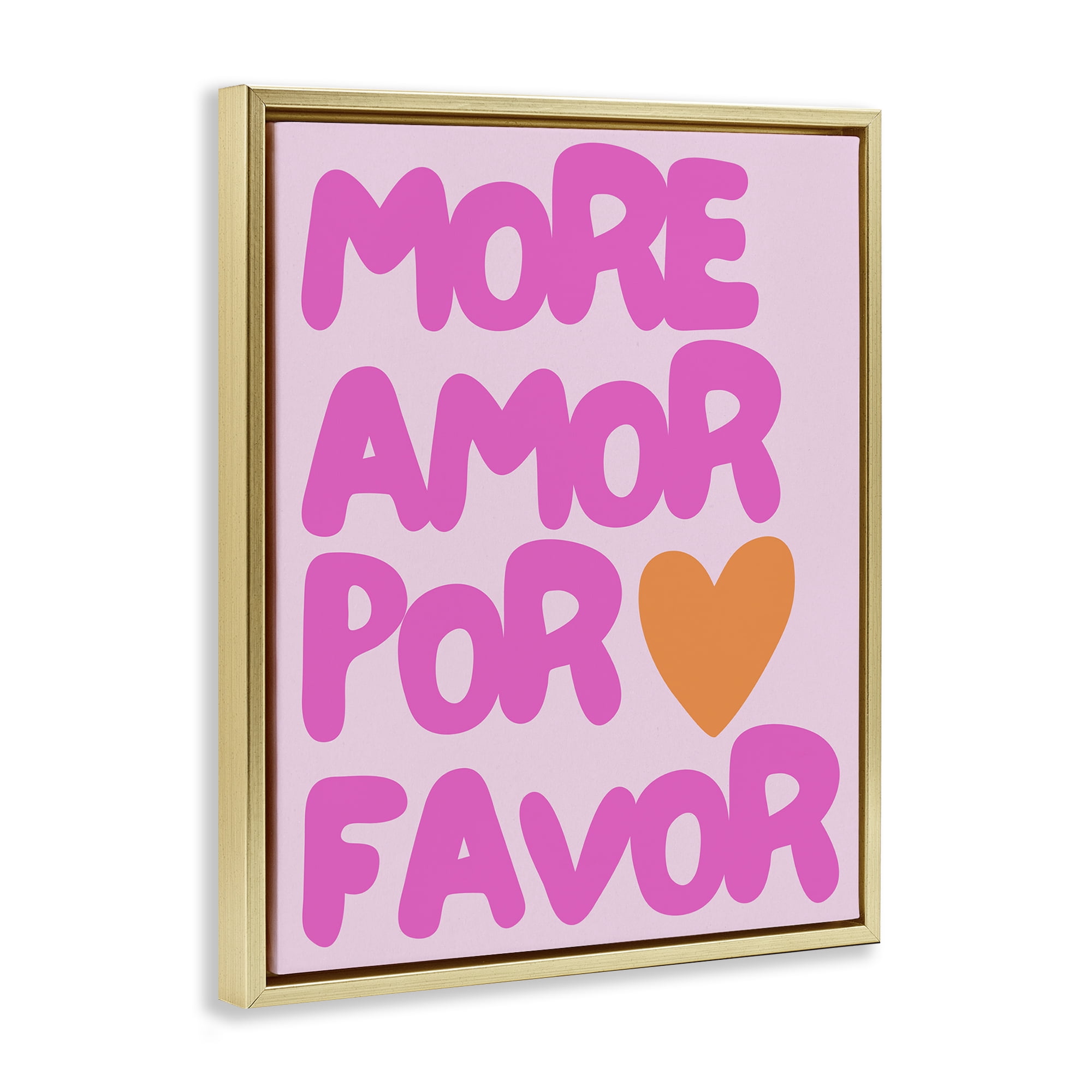 Stupell Industries More Amor with Heart Text & Numbers Painting Gold Floater Framed Canvas Art Print Wall Art, 25 x 31