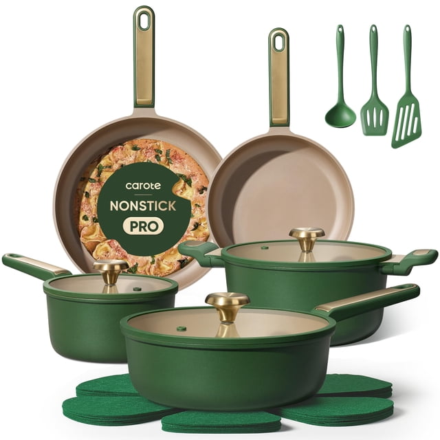 Set de Cocina CAROTE 16 Piezas Antiadherente Verde para Inducción