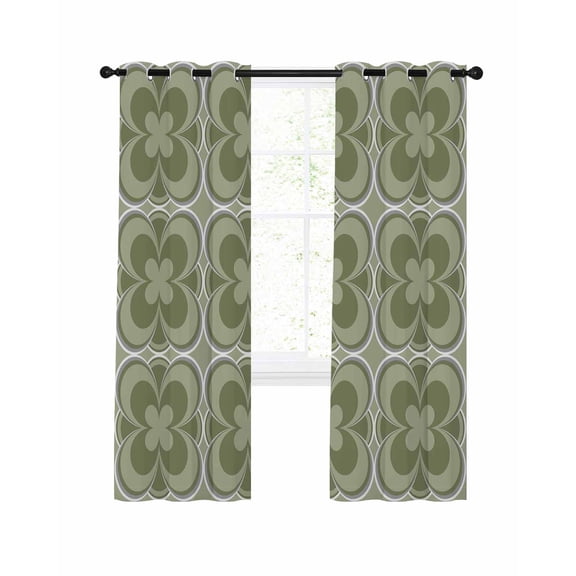 Sage Green Boho Blackout Curtains, Light Blocking Print Window Curtains, Farmhouse Chic Abstract Patterned Thermal Insulated Window Drapes for Living Room Kitchen Cafe 2 Panels, 84"W x 84"L