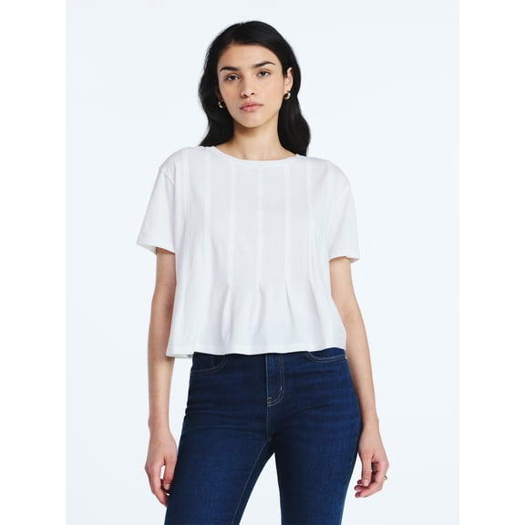 Scoop Women’s and Women's Plus Pleated Cropped Cotton Tee, Sizes XS-4X