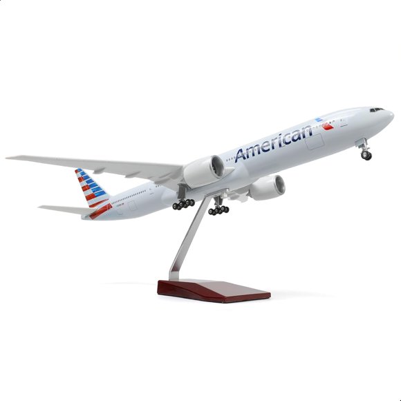 NUOTIE 1/150 Boeing 777-300ER AA Airlines 18.5 Pouces Grand Modèle Maquette d'Avion Moulée sous Pression avec Support Maquettes de Compagnies Aériennes Présentoir Objet de Collection pour Amateur d'Aviation Cadeau