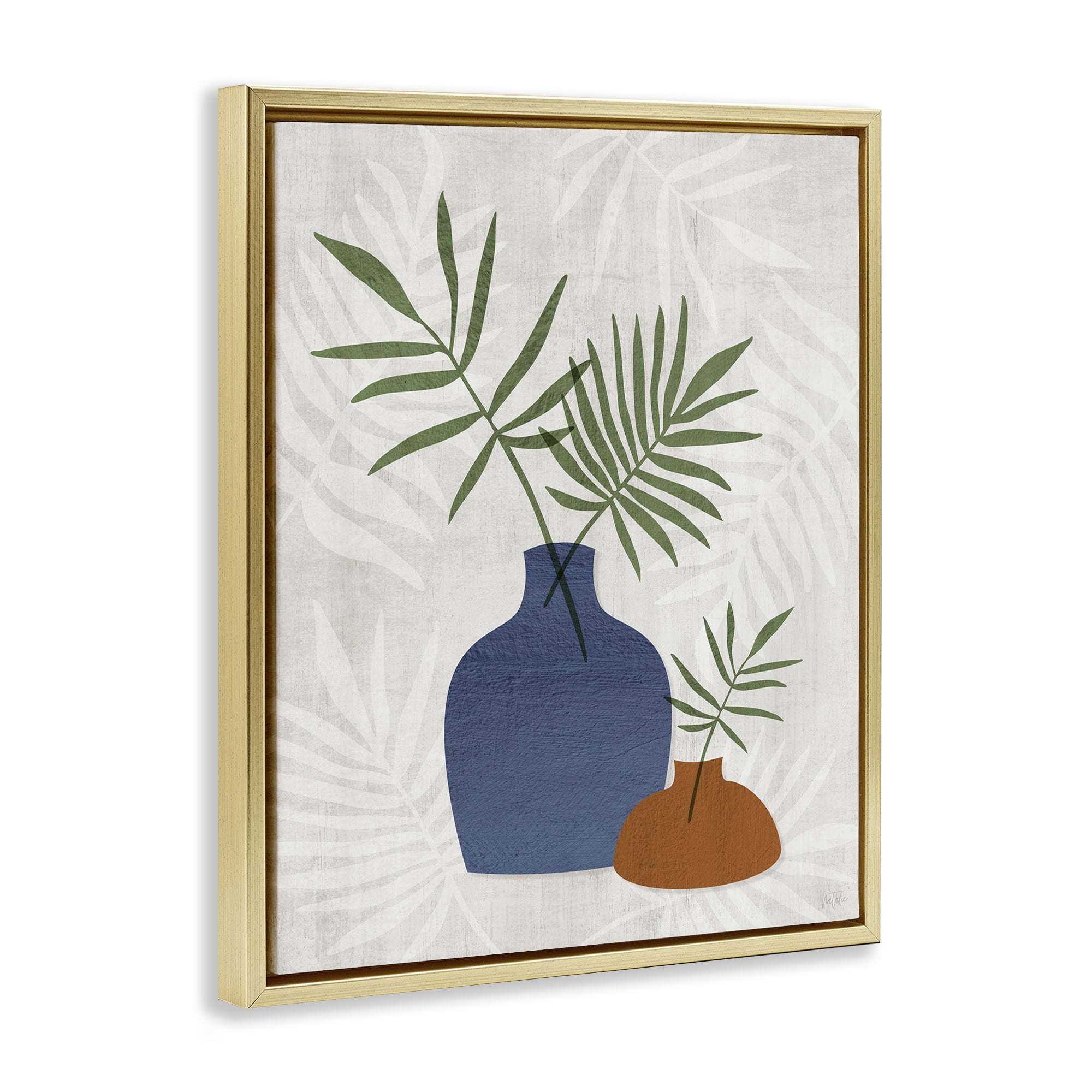 Stupell Industries Fan Plant Sprigs Plants & Flowers Painting Gold Floater Framed Canvas Art Print Wall Art, 17 x 21