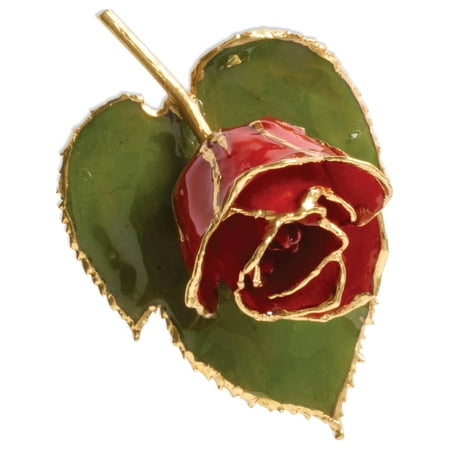 24k Gold Trim Red Rose Brooch (76x58mm)