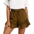 thumbnail image 6 of XPMWRP Women Casual Ruffle Hem Shorts Elastic Waist Drawstring Summer Shorts with Side Pockets for Beach and Casual Wear Brown L, 6 of 7
