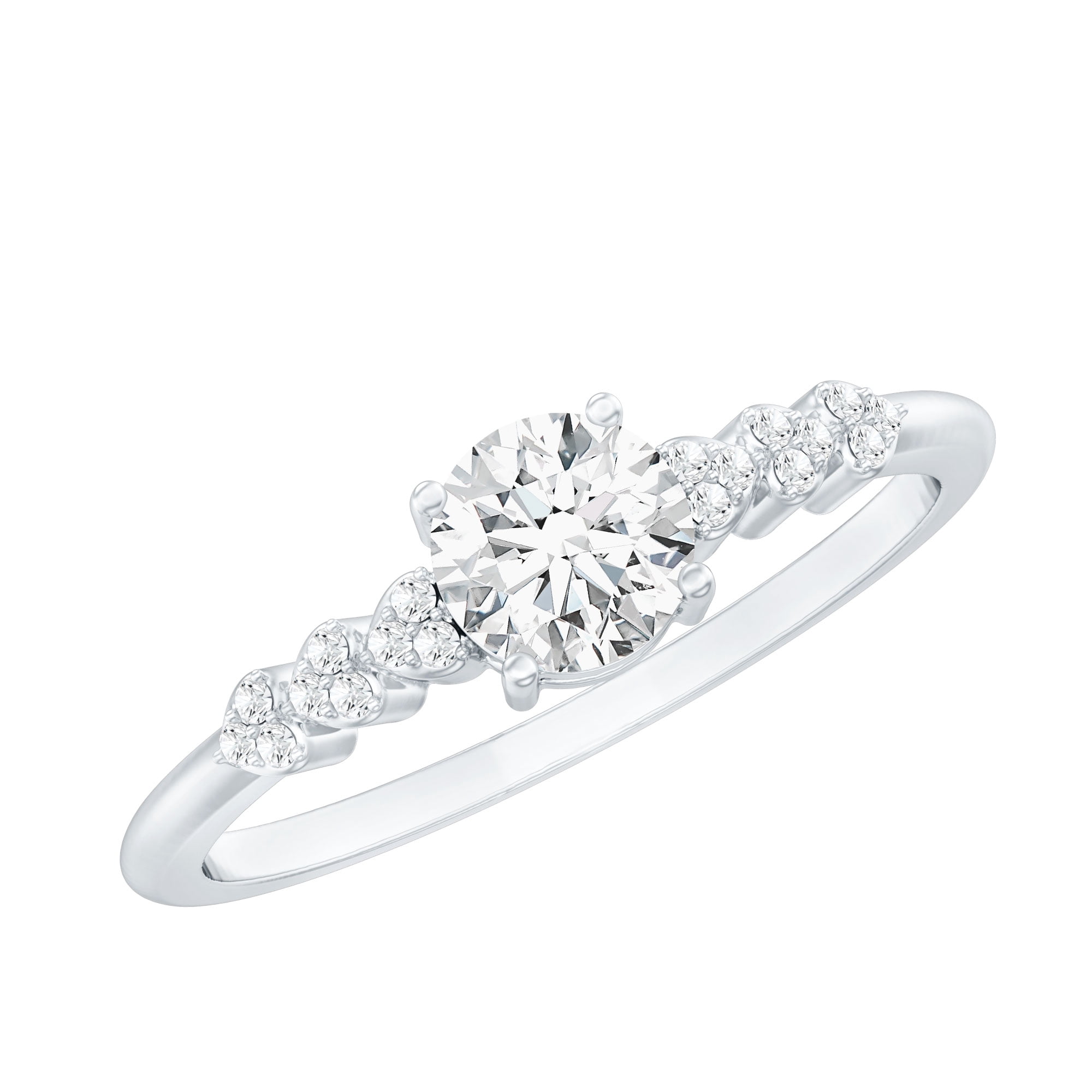 Rosec Jewels Lab Grown Diamond Engagement Ring with Side Stones - EF-VS Grade Certified, 925 Sterling Silver, US 4.00