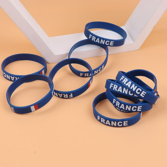 FESTFENDS 10Pcs Blue Silicone Wristband for Sports Game Football Match France Country Flag Printed