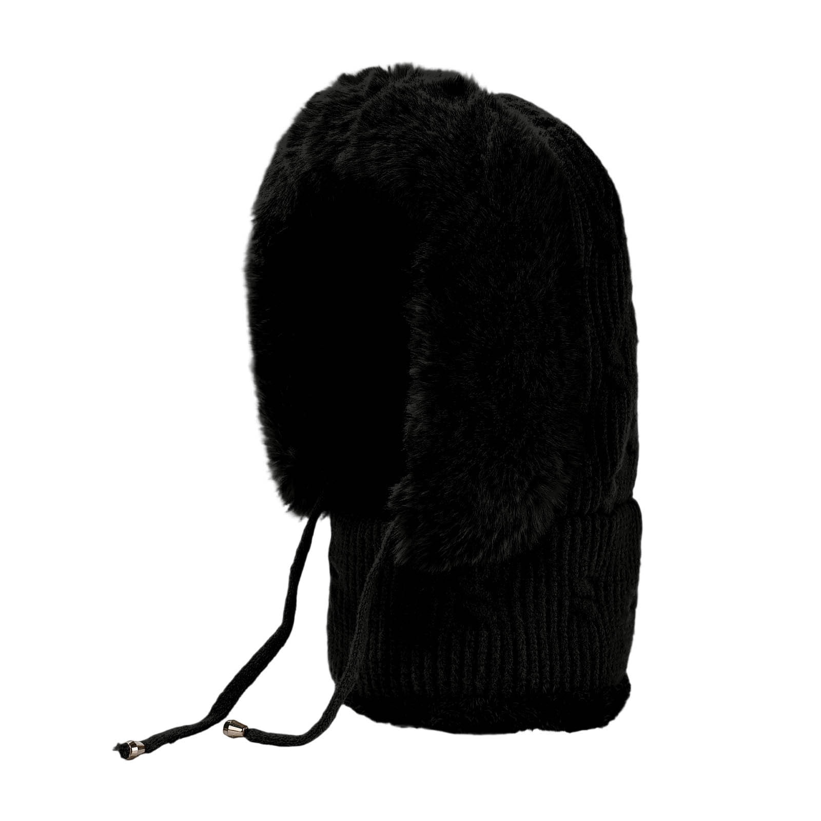 YZEGDCH Black Women One Piece Slouchy Fleece Thicken Beanie Winter Hats Scarf Mask Drawstring Warm Hooded Winter Balaclava Pullover Knitted Winter Hat, Birthday Valentines Gift for Women