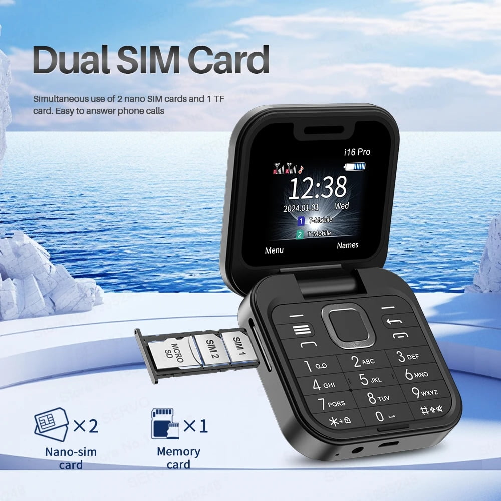 Broisae i16pro Mini Flip 2G GMS Mobile Phone 1.77 '' Screen 2 SIM Camera Flashlight Blacklist Speed Dial Magic Voice FM Radio Foldable Cellphone