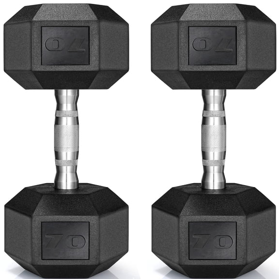 TLGREEN Rubber Coated Cast Iron Hex Dumbbell, 70lb, Set of 2,Strength Training Dumbbell for Workout & Exercise