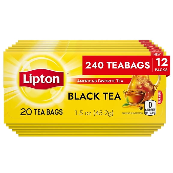 Lipton Black Tea Bags, Iced or Hot Tea, 20 count (pack of 12), 240 Total Tea Bags