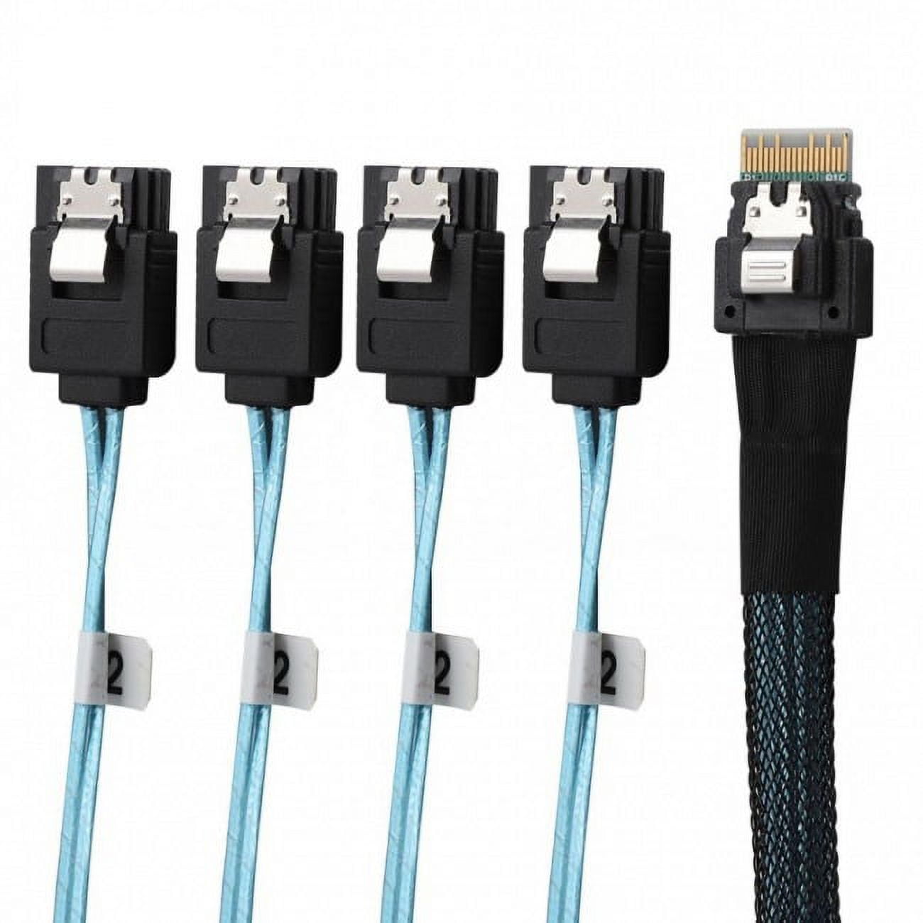 JSER Slim Line SAS 4.0 SFF-8654 4i 38pin Host to 4 SATA 7pin Target Hard Disk Fanout Raid Cable 50cm