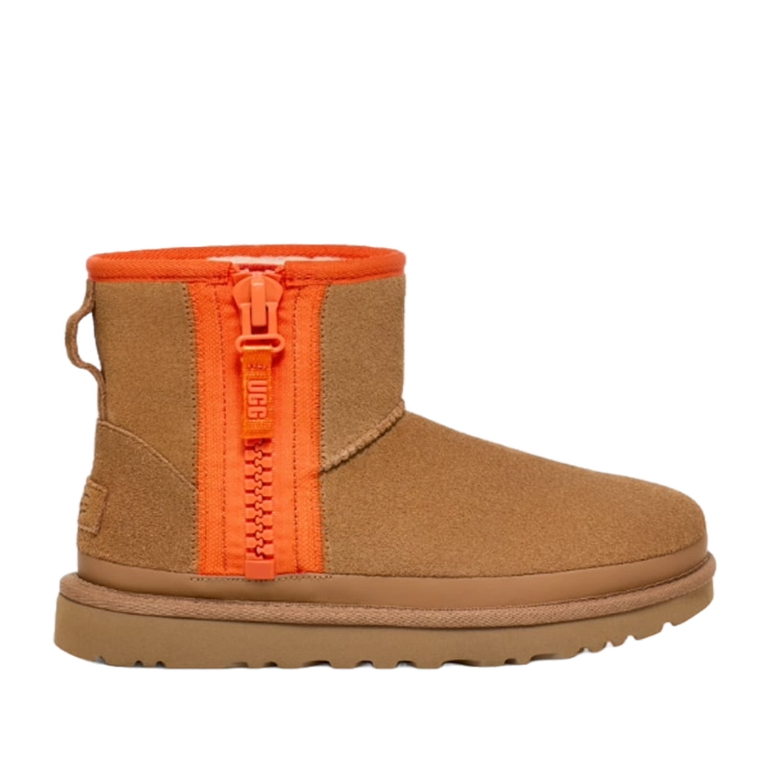 UGG Classic Mini Zipper Tape Logo Boots Women s 10 Chestnut