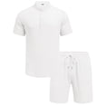 thumbnail image 5 of COOFANDY Men' 2 Pieces Short Set Casual Henley Shirt and Shorts Textured Summer Beach Vacation Outfits, 5 of 6