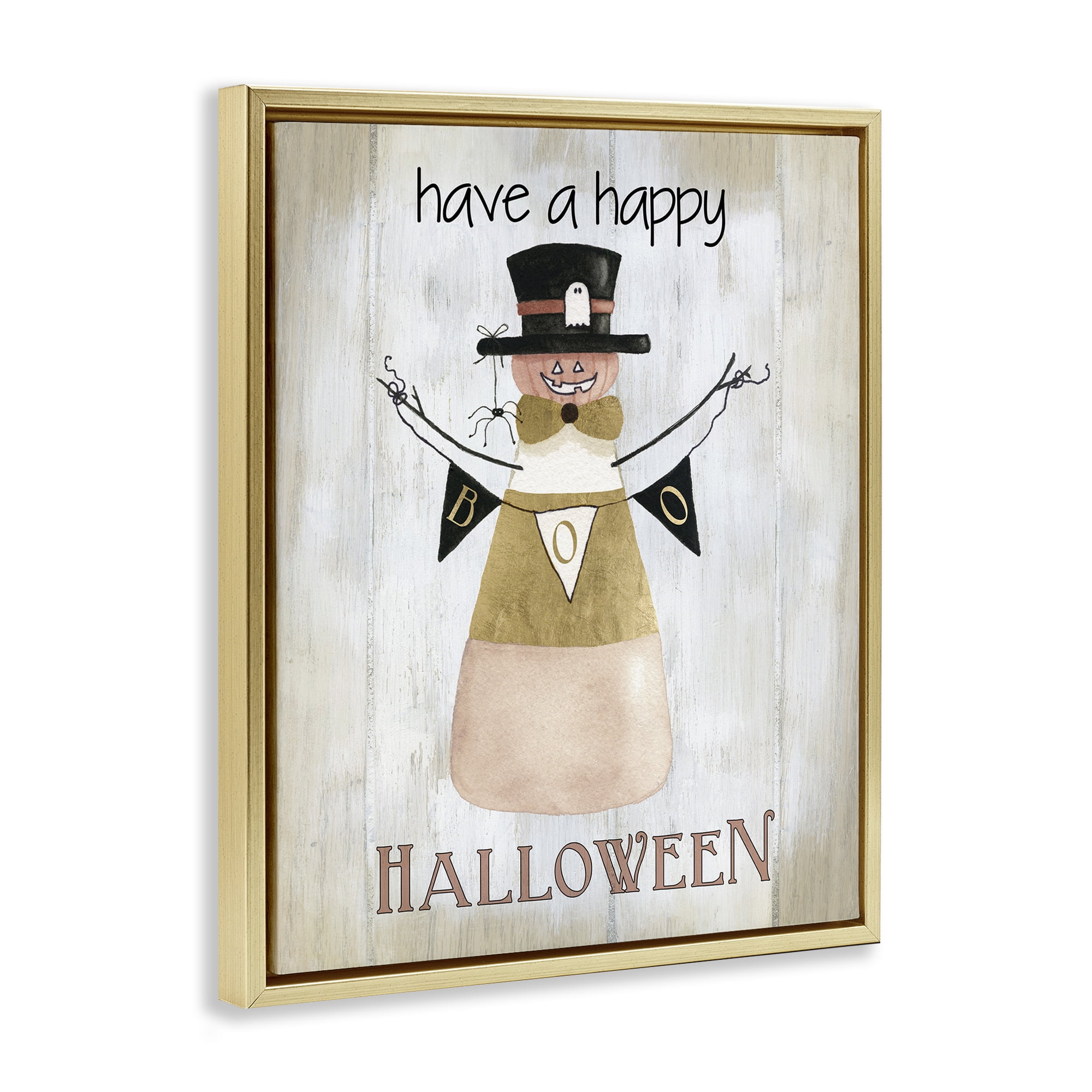 Stupell Industries Halloween Candy Corn Holiday Painting Gold Floater Framed Canvas Art Print Wall Art, 17 x 21